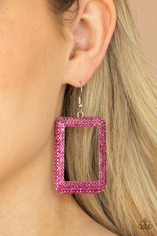 World FRAME-ous Pink dangle earrings, alternate view