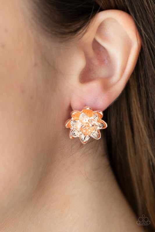 Water Lily Love Rose Gold post earrings, alternate view