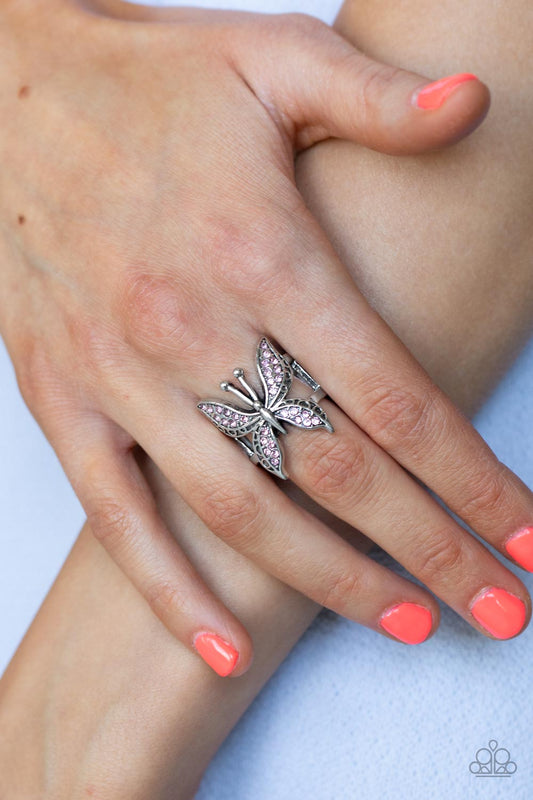 Blinged Out Butterfly Pink statement ring, alternate view