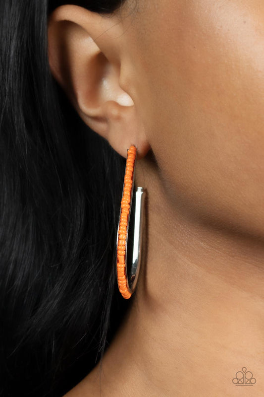 Beaded Bauble Orange hoop earrings, alternate view