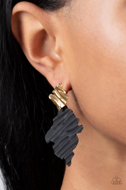 Crimped Couture Gold post earrings, alternate view