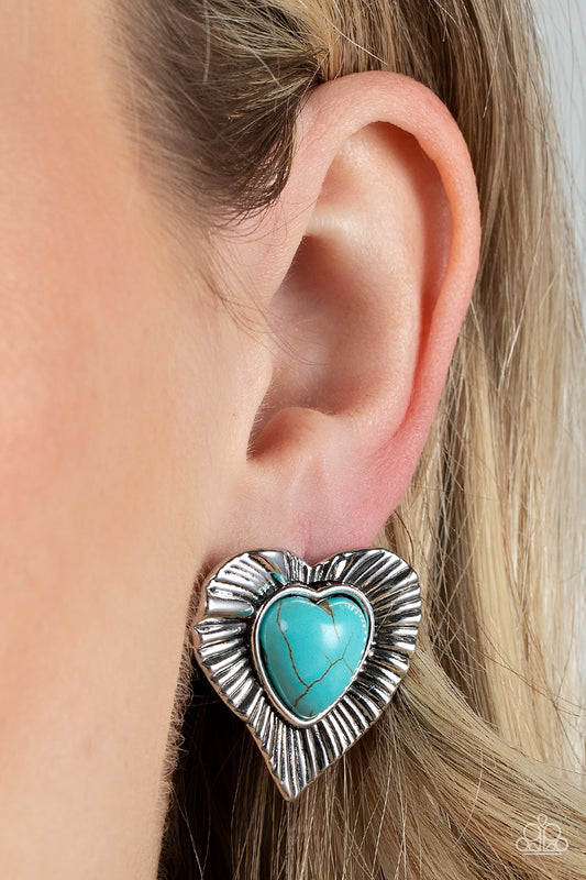 Rustic Romance Blue post earrings, alternate view
