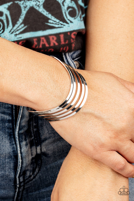 Tantalizingly Tiered Silver cuff bracelet, alternate view