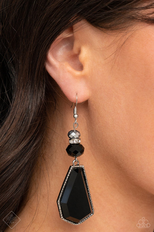 Defaced Dimension Black dangle earrings, alternate view