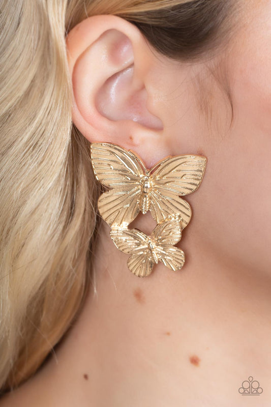 Blushing Butterflies Gold post earrings, alternate view