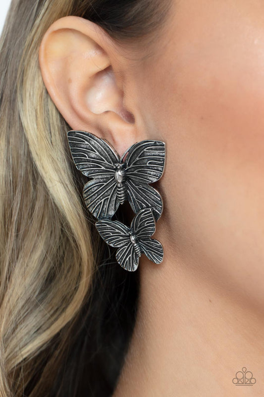 Blushing Butterflies Silver post earrings, alternate view