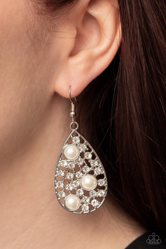 Bauble Burst White dangle earrings, alternate view