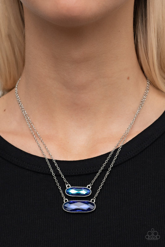 Double Bubble Burst Blue statement necklace, alternate view