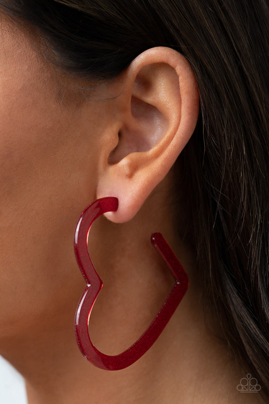 Heart-Throbbing Twinkle Red hoop earrings, alternate view