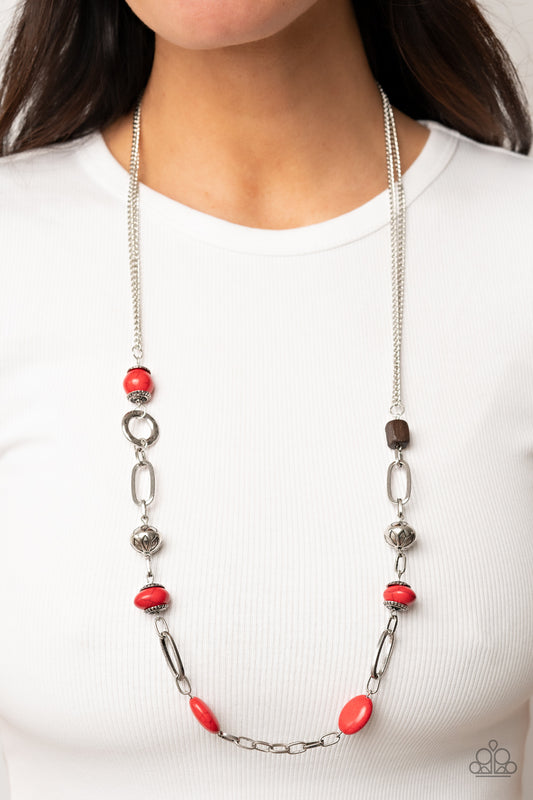Barefoot Bohemian Red statement necklace, alternate view