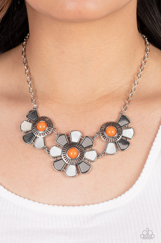 Aquatic Garden Orange statement necklace, alternate view