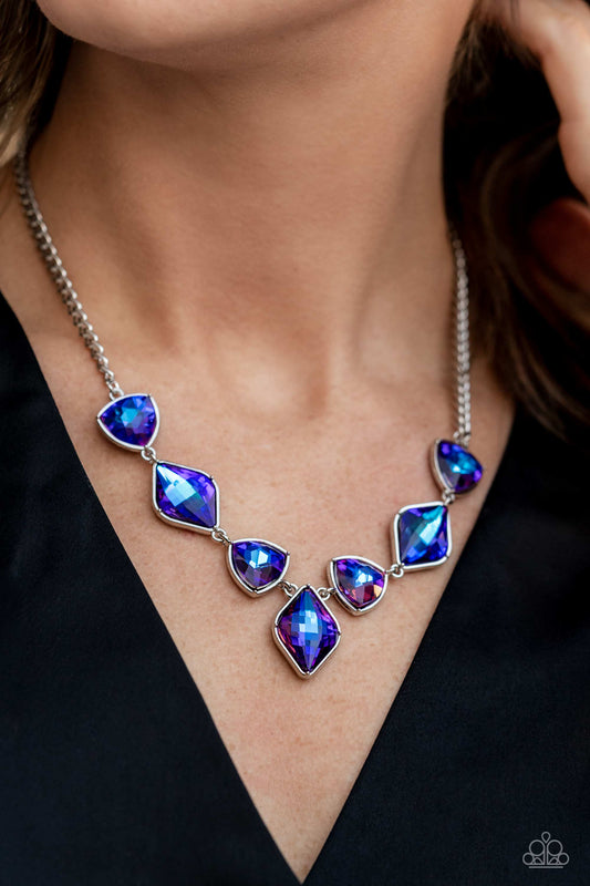 Glittering Geometrics Purple statement necklace, alternate view