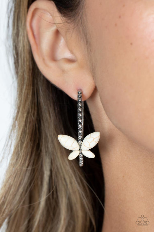 Bohemian Butterfly White hoop earrings, alternate view