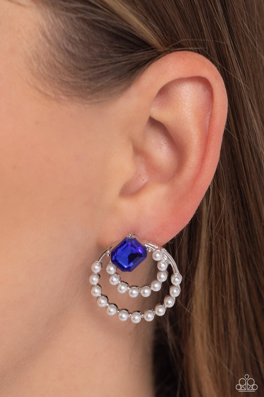 Double Standard Blue hoop earrings, alternate view