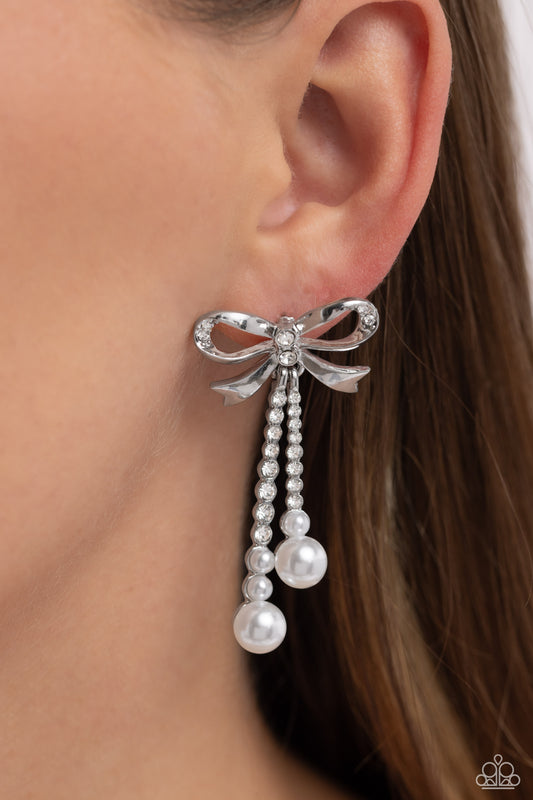 Bodacious Bow White post earrings, alternate view