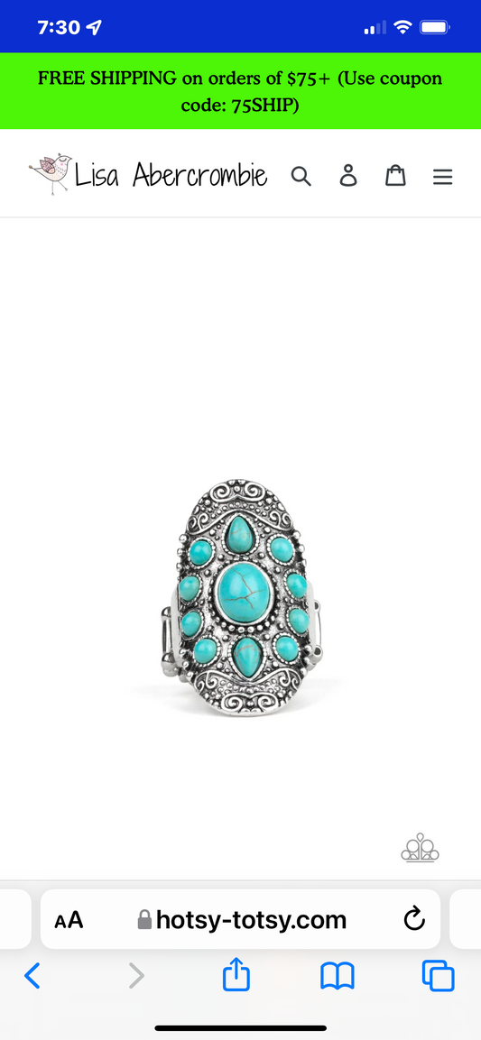 Stone Sunrise- Blue statement ring, alternate view